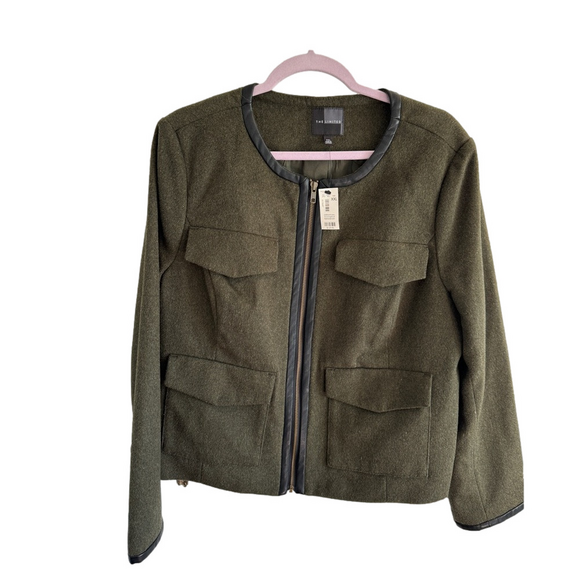 The Limited Jackets & Blazers - NWT THE LIMITED Green Tweed Recycled Wool Blend Zip Cropped Blazer Size XXL